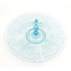 Fostoria Versailles Blue Fleur De Lis Center Handle Tidbit Serving Tray